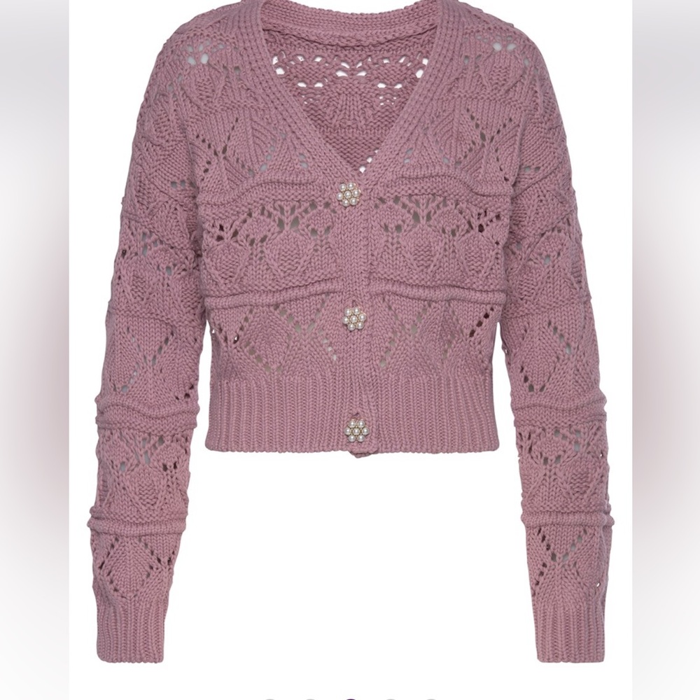 NWOT Lascana Pearl Button Crochet Cardigan Sweater in Mauve size 8-10 - Picture 2 of 16